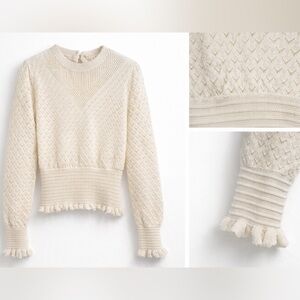 Hem and Thread Knit Ruffle-trim Women's Sweater Small